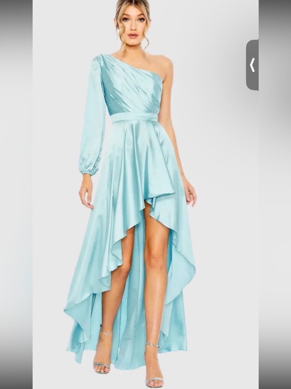 Mac Duggal Light Blue One-Shoulder Draped Satin Gown